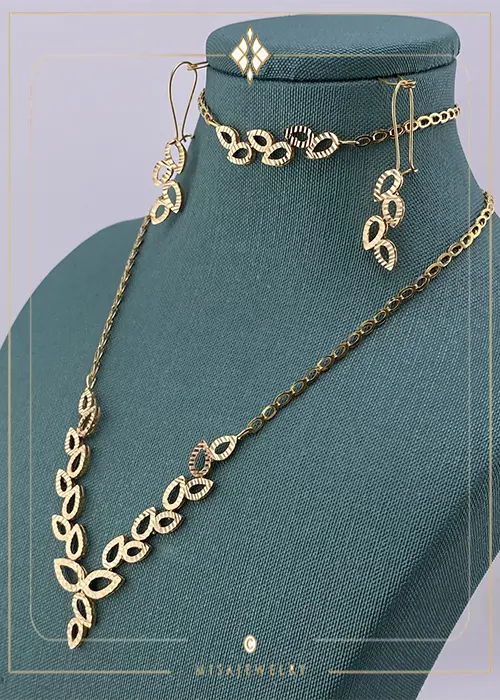 leaf-design-full-cut-gold-jewelry-set-one سرویس طلا تمام تراش طرح برگ ۱۸ عیار